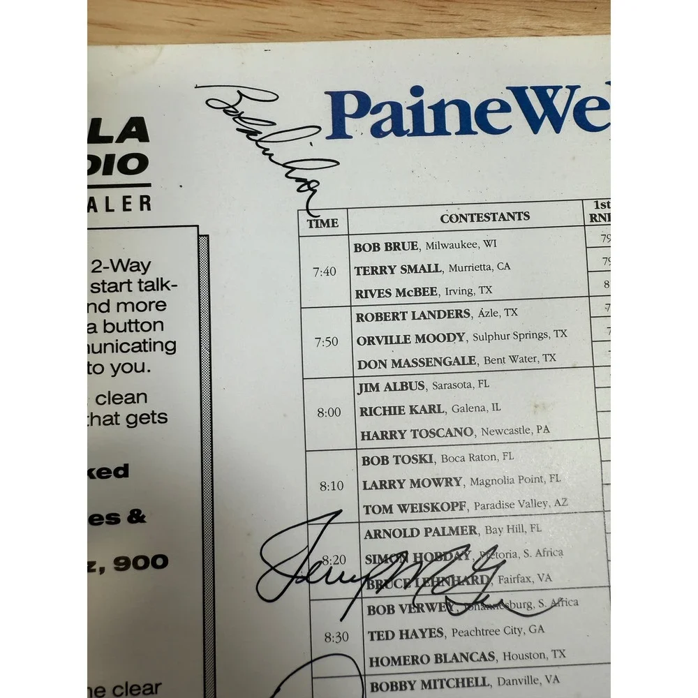 Signed 1995 Paine Webber Invitational Golf Program Cadillac Senior PGA Tour Vtg